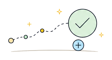 A dotted path leading to a checked decision.
